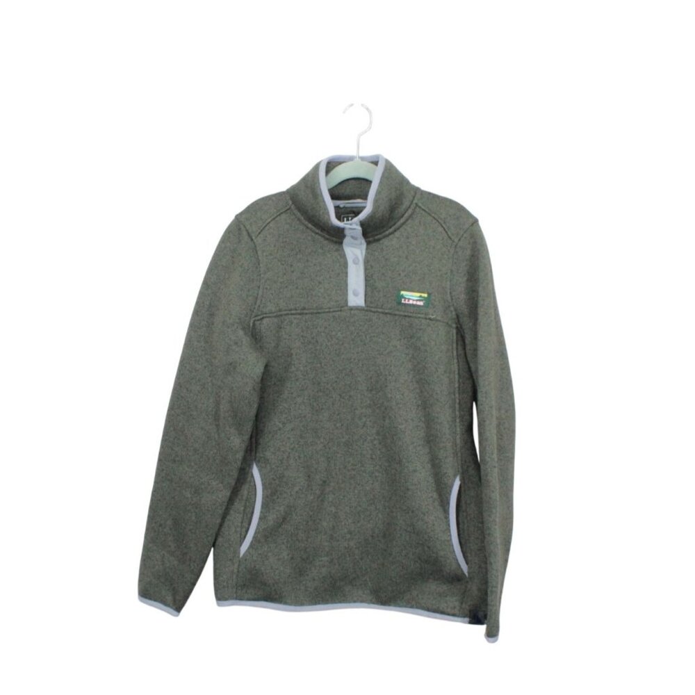LL Bean Sweater Fleece Pullover Rugged Construction Green Size XS